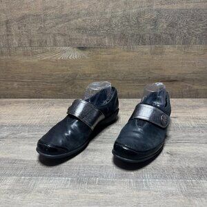 Romika Maddy Black/Pewter Leather Monk Strap Slip On Shoes Women's Size EU 40